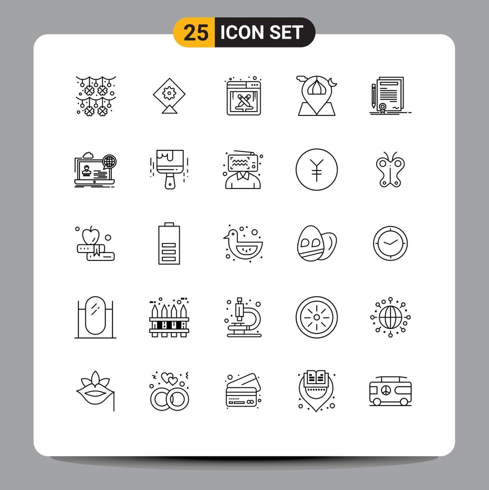 Pack of 25 Modern Lines Signs and Symbols for Web Print Media such as contract business software map moon Editable Vector Design Elements