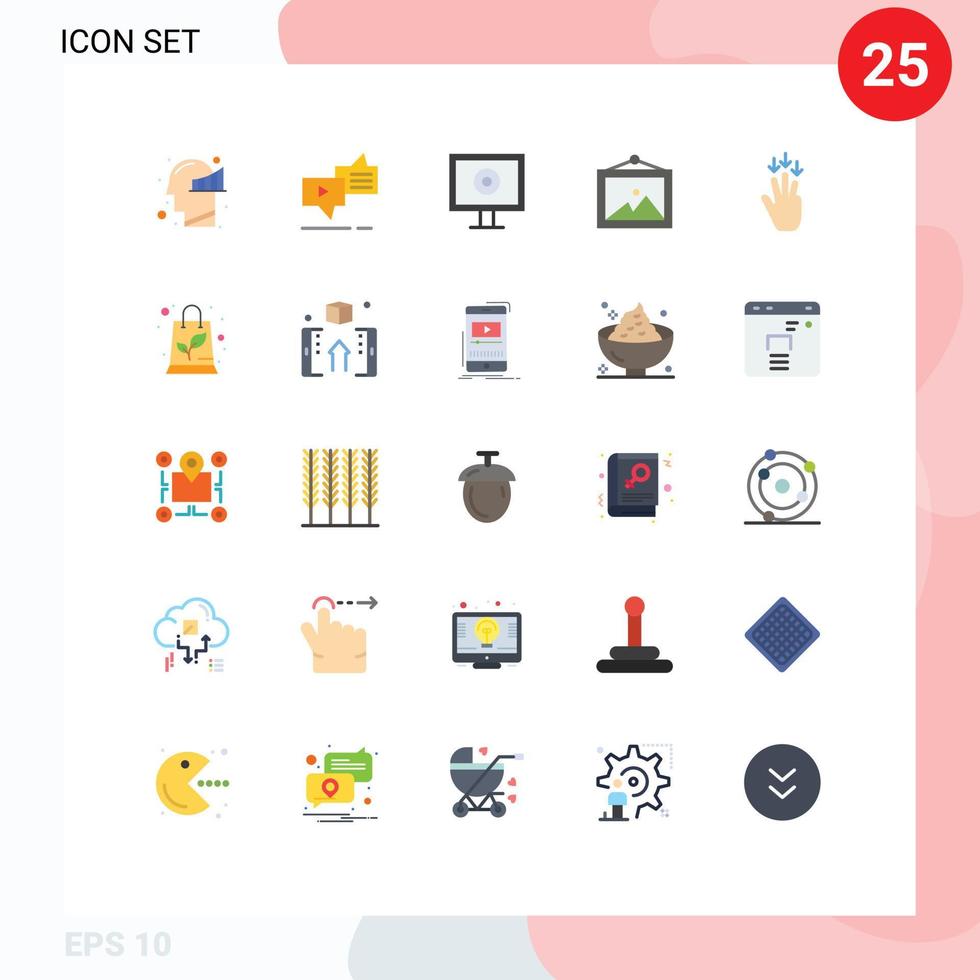 User Interface Pack of 25 Basic Flat Colors of arrow finger speech wall photo Editable Vector Design Elements