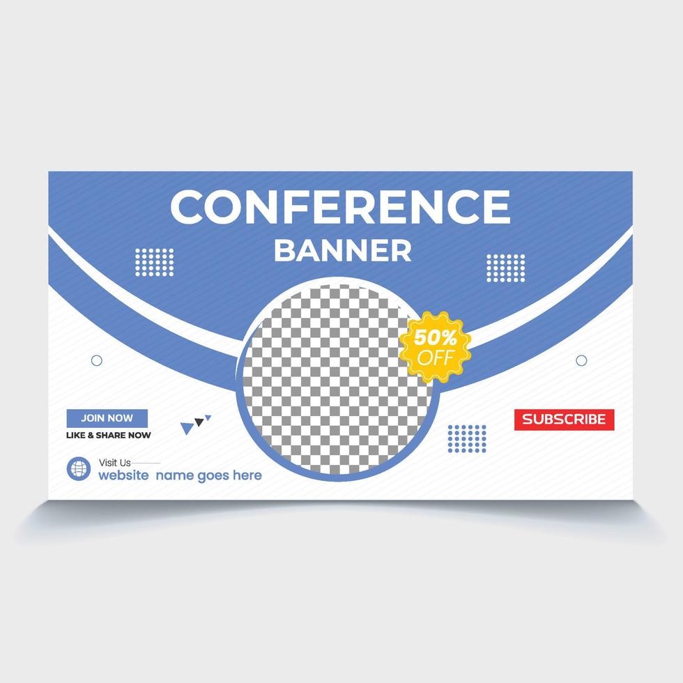 Conference banner web page banner and video thumbnail design template vector editable file, easy to clip image, text for ready to upload