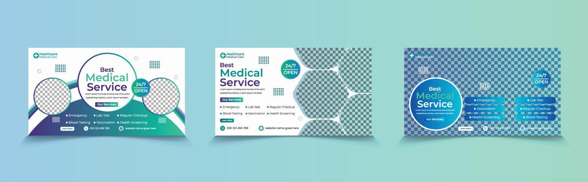 Best medical services web page banner and video thumbnail design template vector editable file, easy-to-clip image, text for ready to upload