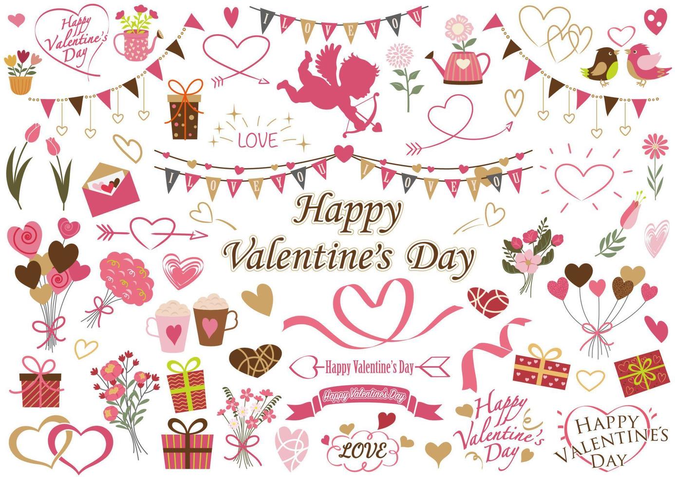 Valentines Day Vector Design Element Set Isolated On A White Background.