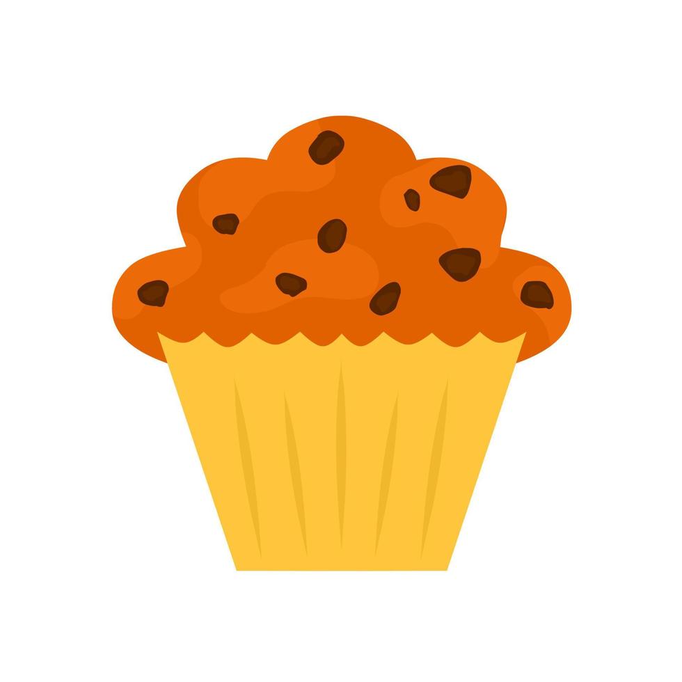 pastel de chocolate, cupcake, muffin en estilo plano de dibujos animados. deliciosos bocadillos, pastel de cacao o brownies. Aislado en un fondo blanco. ilustración vectorial vector