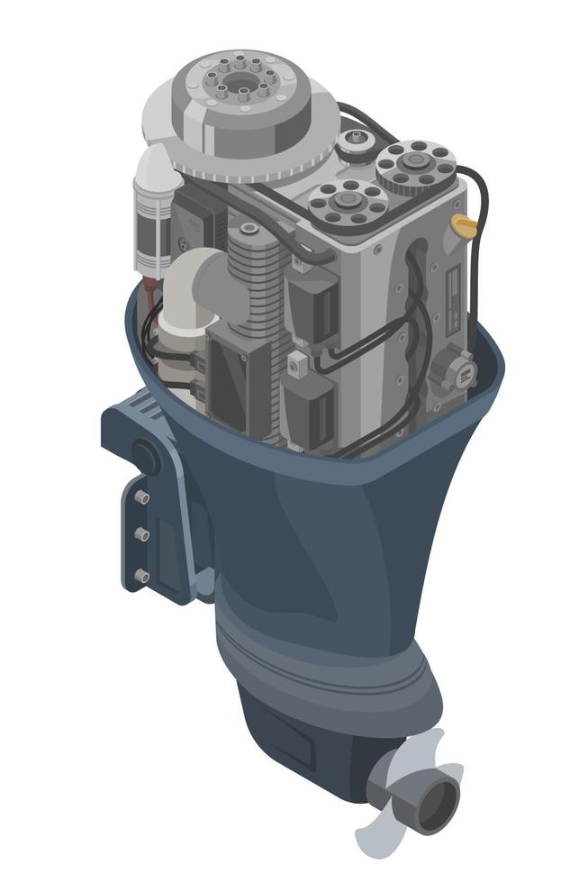 Outboard Engine Speed Boat marine engine care and maintenance isometric isolated vector