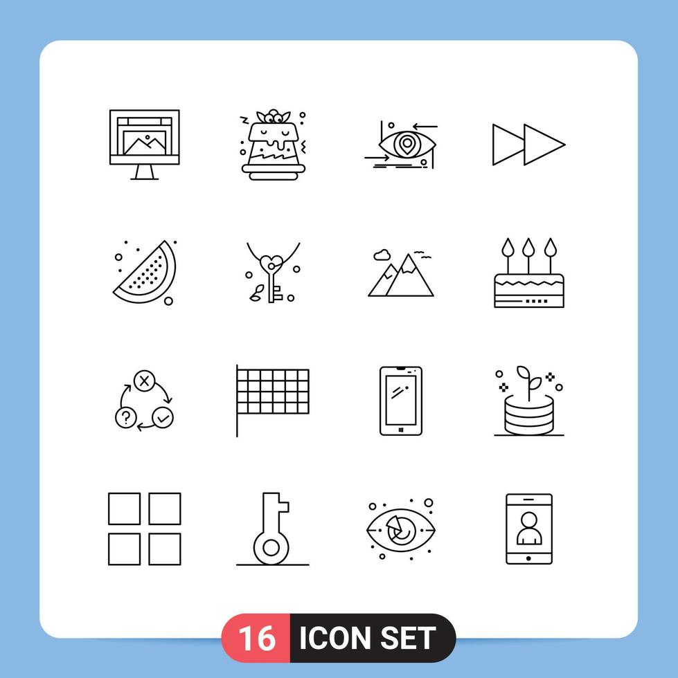 Group of 16 Outlines Signs and Symbols for food summer advanced next technology Editable Vector Design Elements