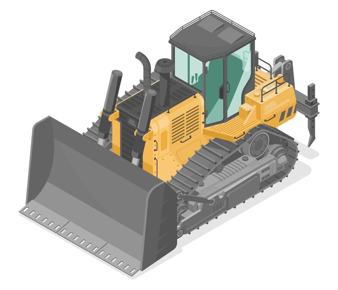 Construction vehicle work tractor excavato yellow Bulldozer quarry heavy machine work tractor excavato machinery isometric vector