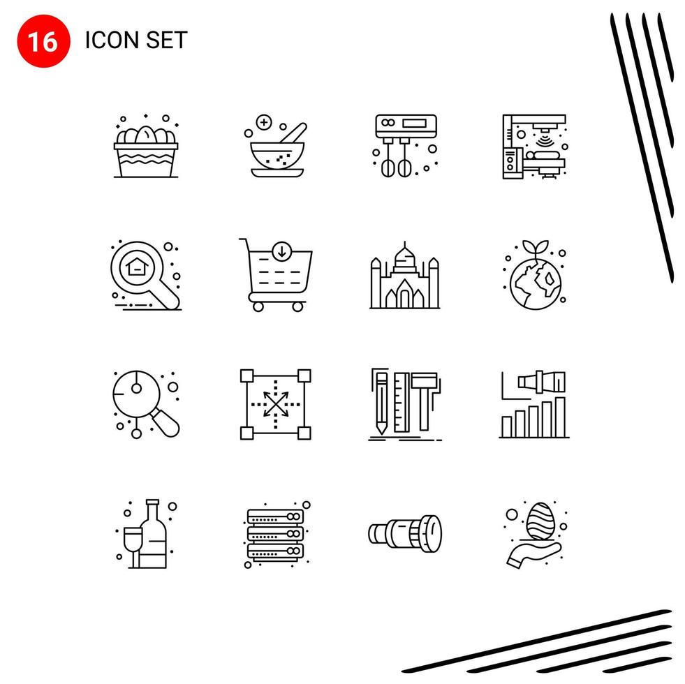 Set of 16 Commercial Outlines pack for explore property kitchen apartment radiation Editable Vector Design Elements