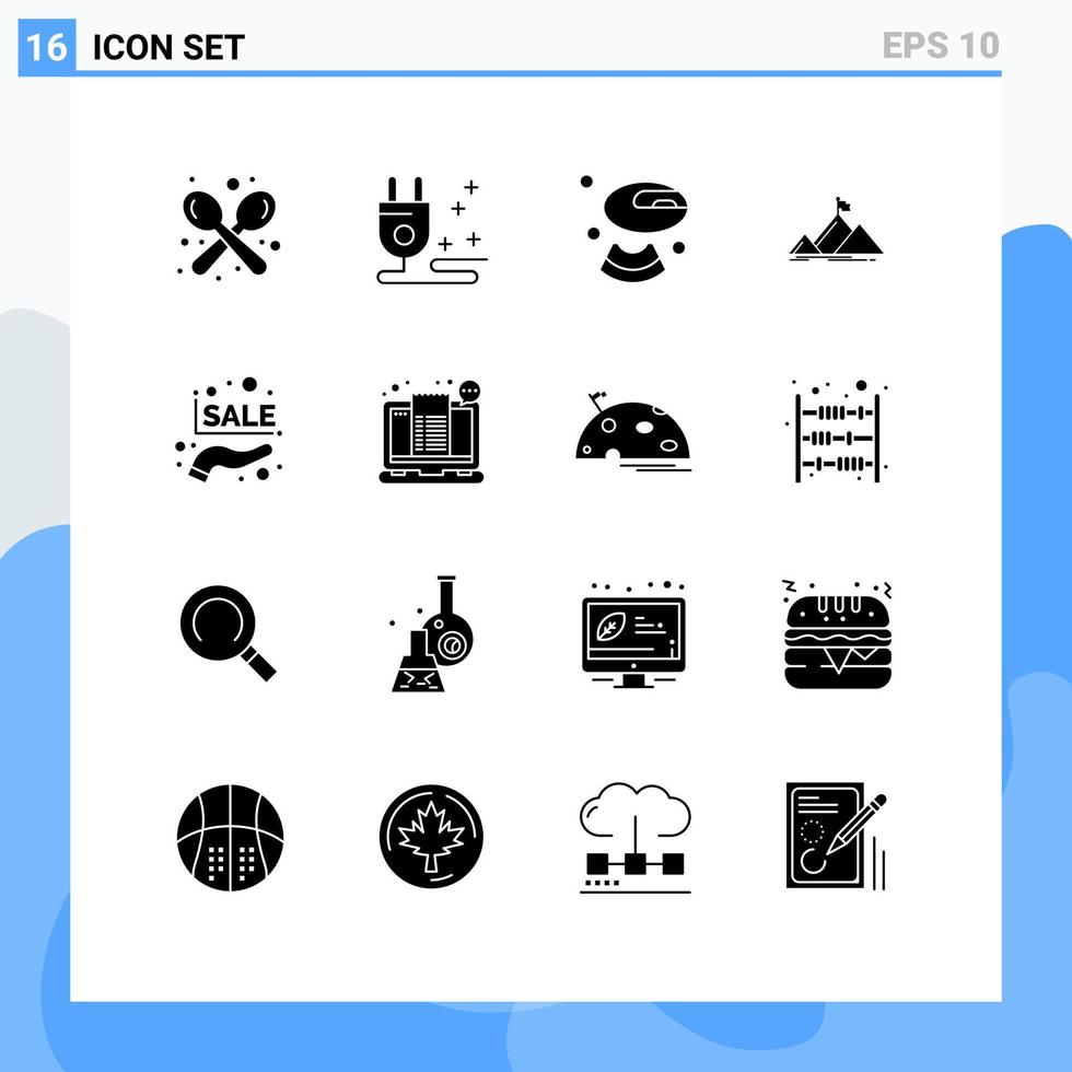 Set of 16 Modern UI Icons Symbols Signs for percentage discount melon flag mountain Editable Vector Design Elements