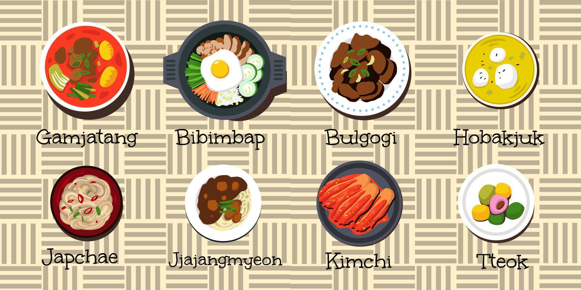 diseño de vector de ilustración de estilo plano de comida coreana