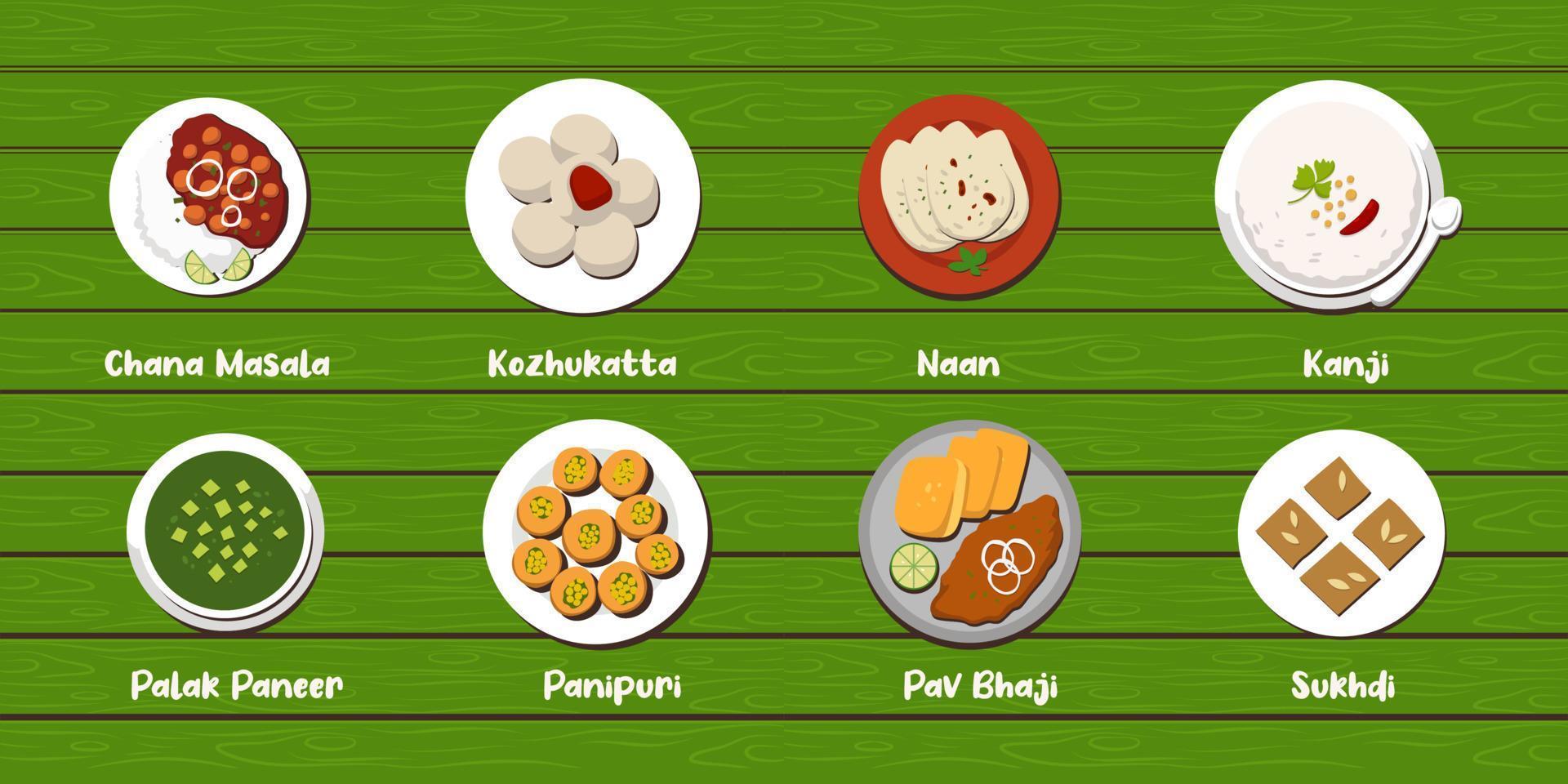 indian food flat style illustration set vector