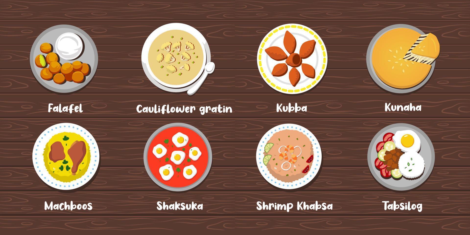 saudi arabian food vector set illustration