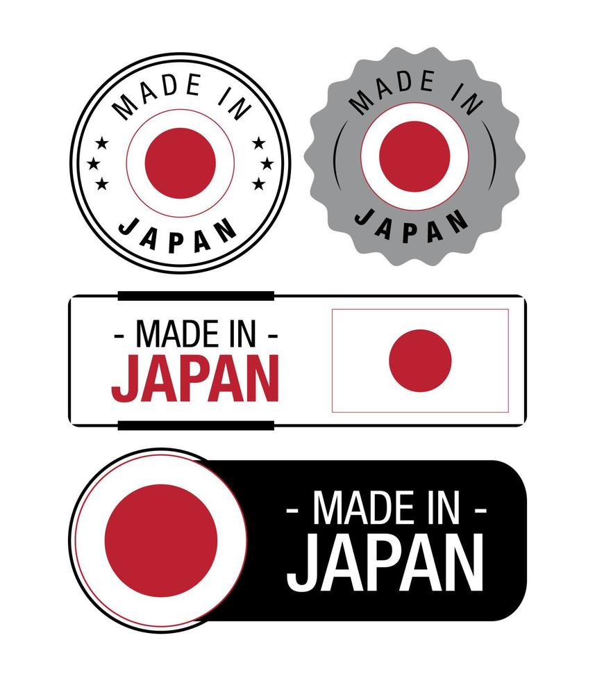 Set of Made in Japan labels, logo, Japan Flag, Japan Product Emblem