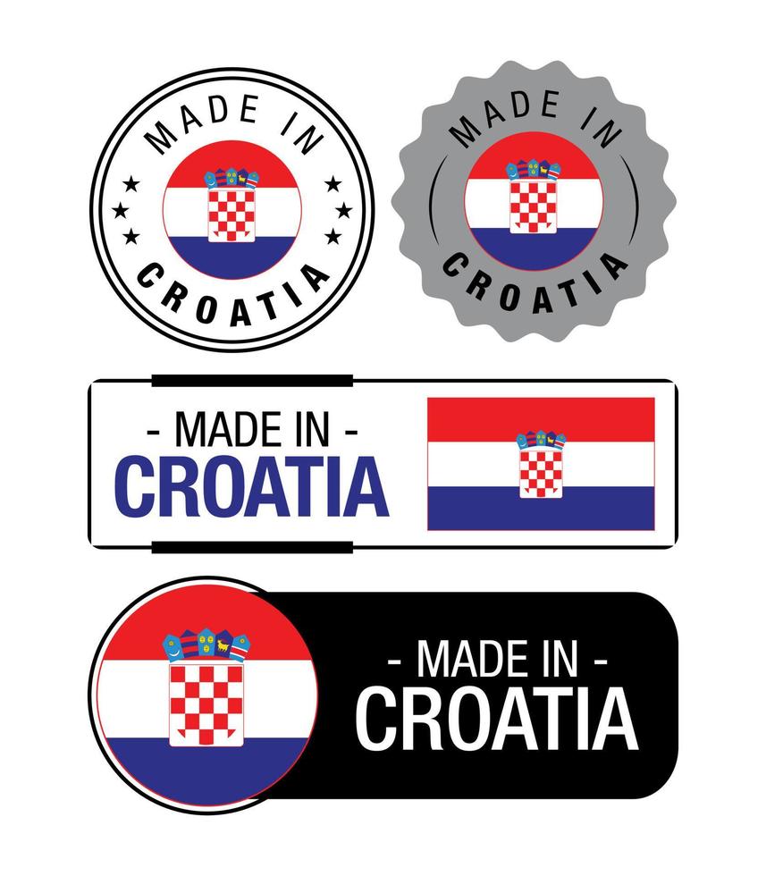 conjunto de etiquetas hechas en croacia, logotipo, bandera de croacia, emblema de producto de croacia vector