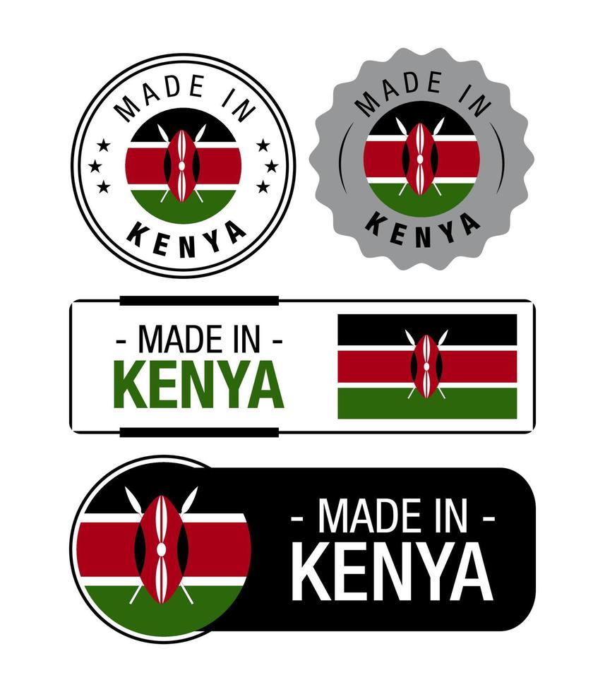 Set of Made in Kenya labels, logo, Kenya Flag, Kenya Product Emblem vector