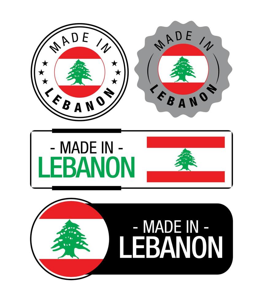 conjunto de etiquetas hechas en líbano, logotipo, bandera de líbano, emblema de producto de líbano vector