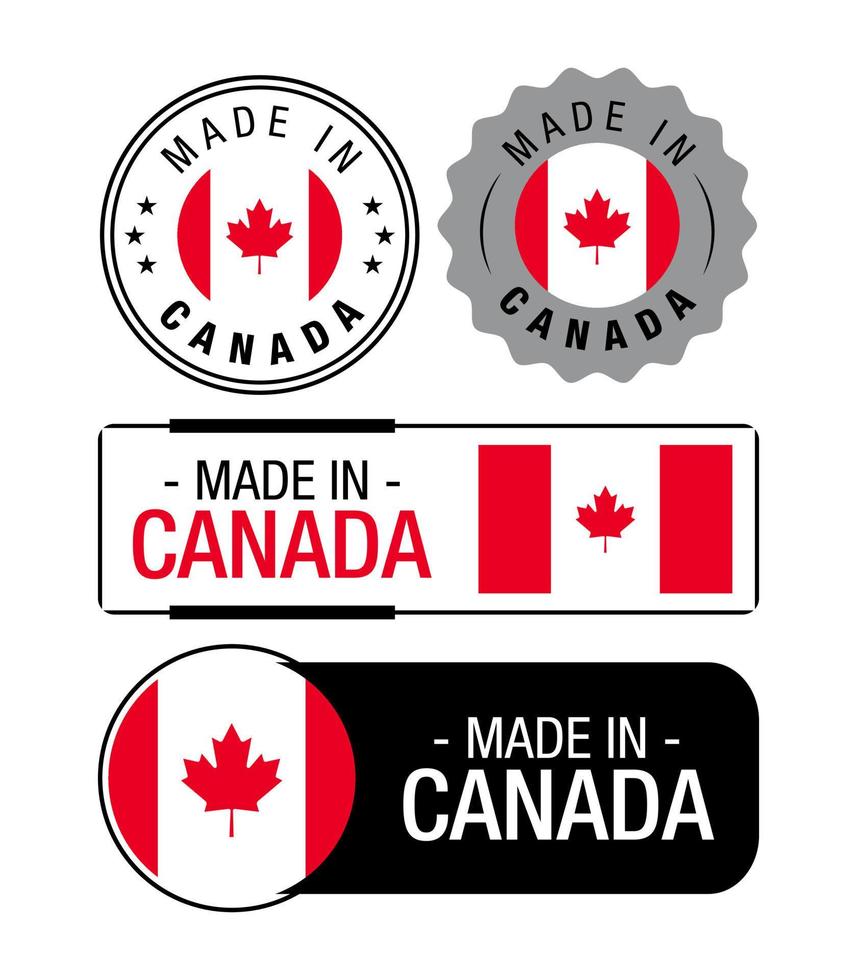 conjunto de etiquetas hechas en Canadá, logotipo, bandera de Canadá, emblema del producto de Canadá vector