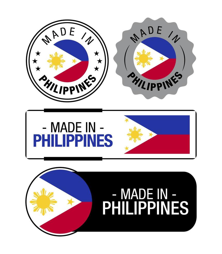 conjunto de etiquetas fabricadas en Filipinas, logotipo, bandera de Filipinas, emblema del producto de Filipinas vector