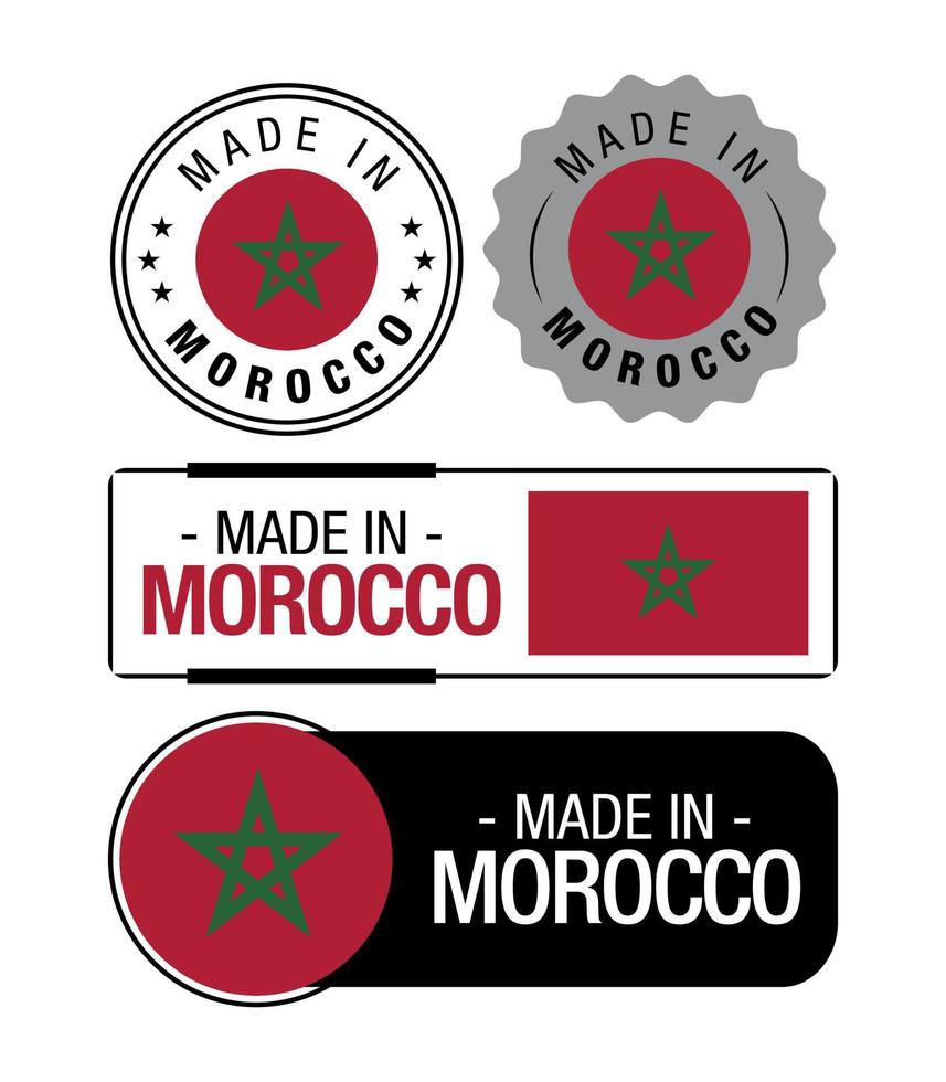 conjunto de etiquetas hechas en Marruecos, logotipo, bandera de Marruecos, emblema del producto de Marruecos vector