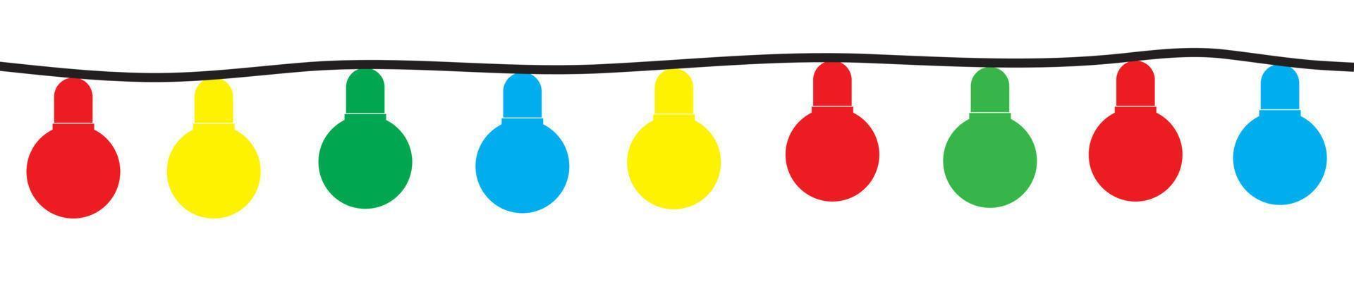 Christmas lights. Vector xmas garland. Isolated cable lightbulb decoration. Holiday christmas led string color lights on white background.