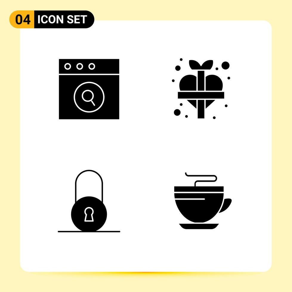 4 Universal Solid Glyph Signs Symbols of app padlock heart add coffee Editable Vector Design Elements