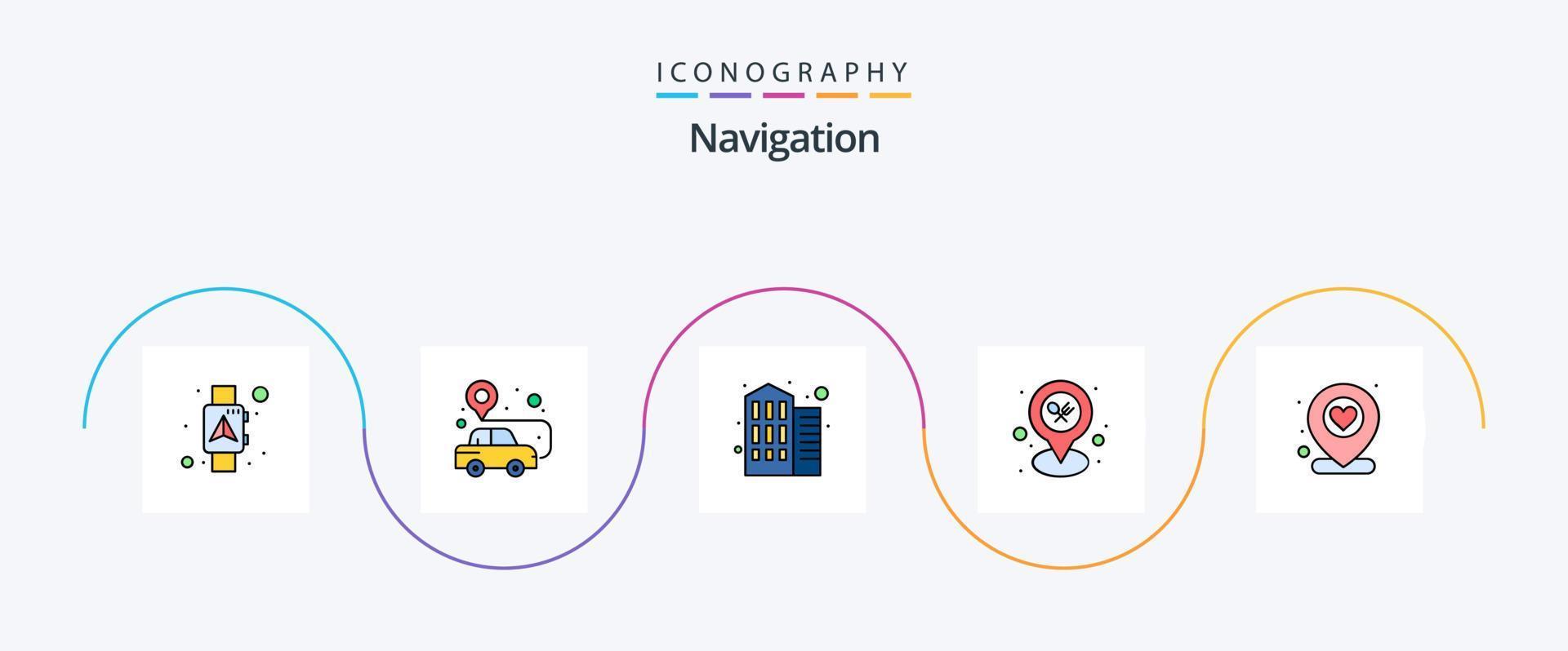 Navigation Line Filled Flat 5 Icon Pack Including favorite. map. pin. restaurant. office vector