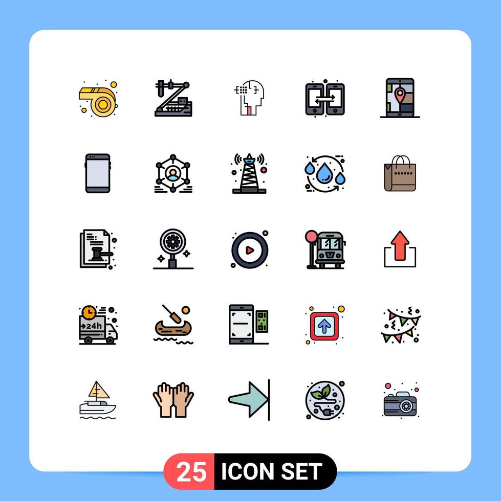 Pictogram Set of 25 Simple Filled line Flat Colors of gps mobile artifical share connection Editable Vector Design Elements