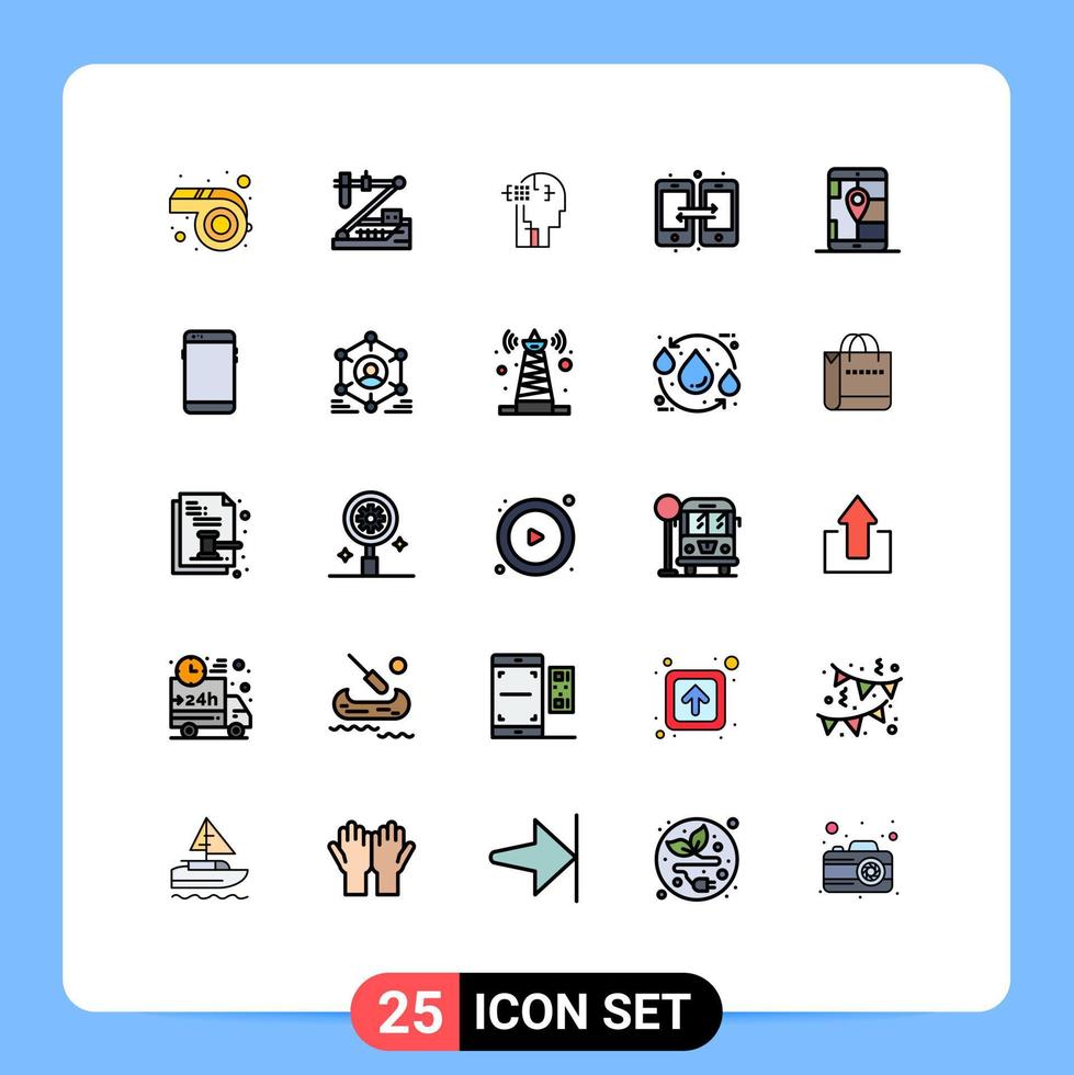 conjunto de pictogramas de 25 colores planos de línea rellena simple de elementos de diseño de vector editables de conexión compartida artificial móvil gps