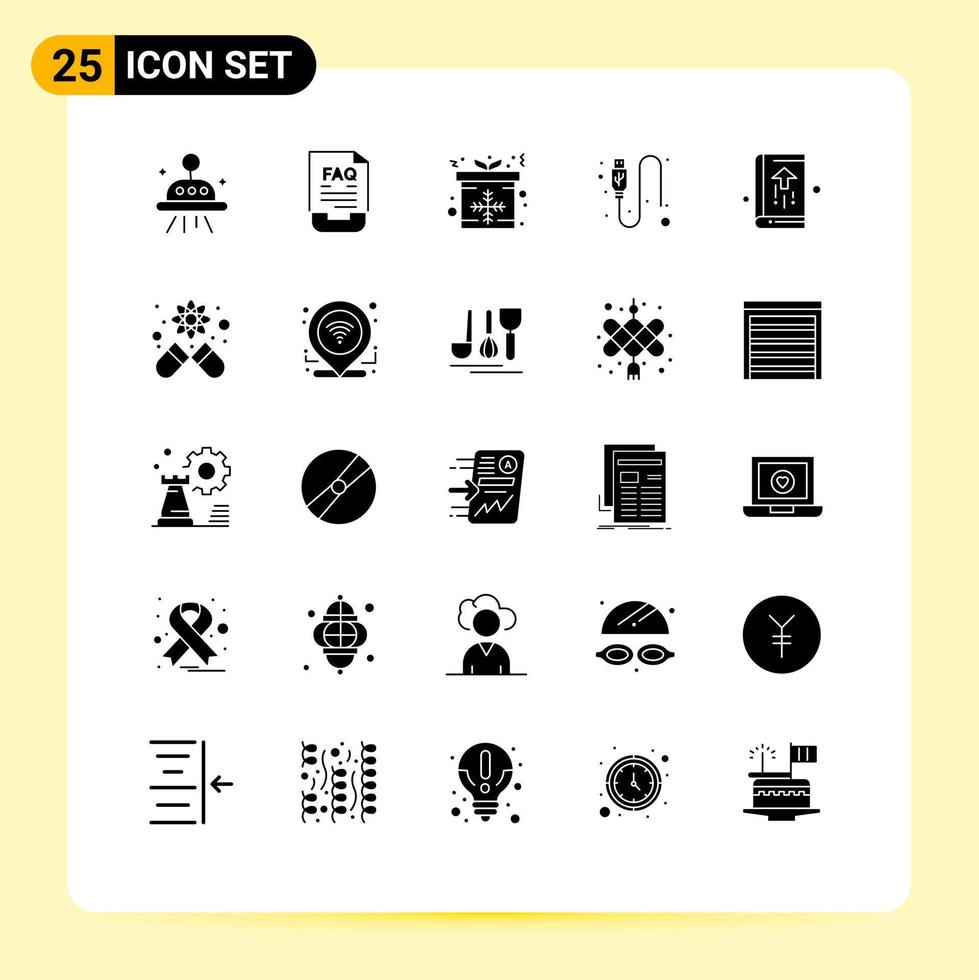 25 Solid Glyph concept for Websites Mobile and Apps book wire present usb cable Editable Vector Design Elements