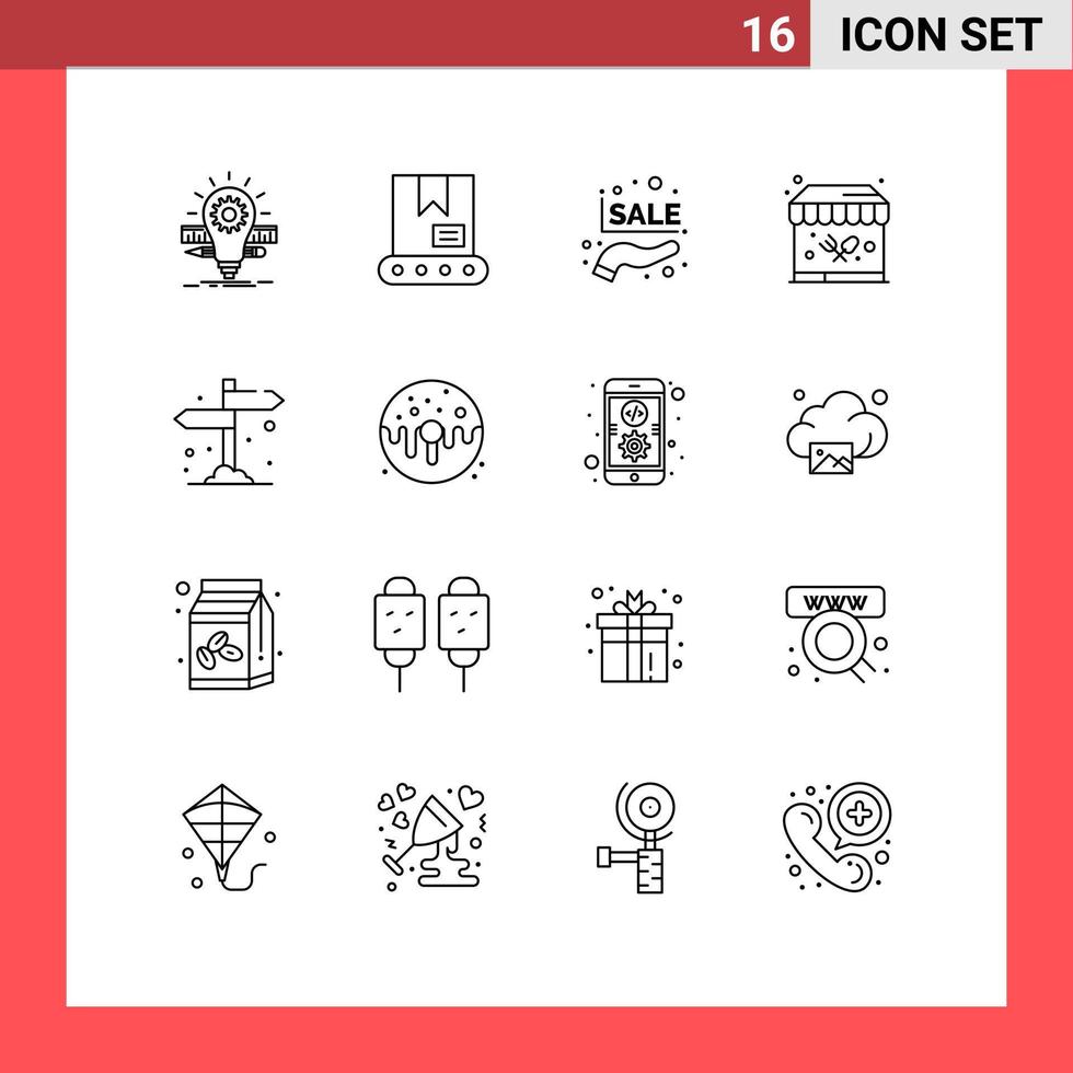 16 User Interface Outline Pack of modern Signs and Symbols of direction board discount garden food stand Editable Vector Design Elements