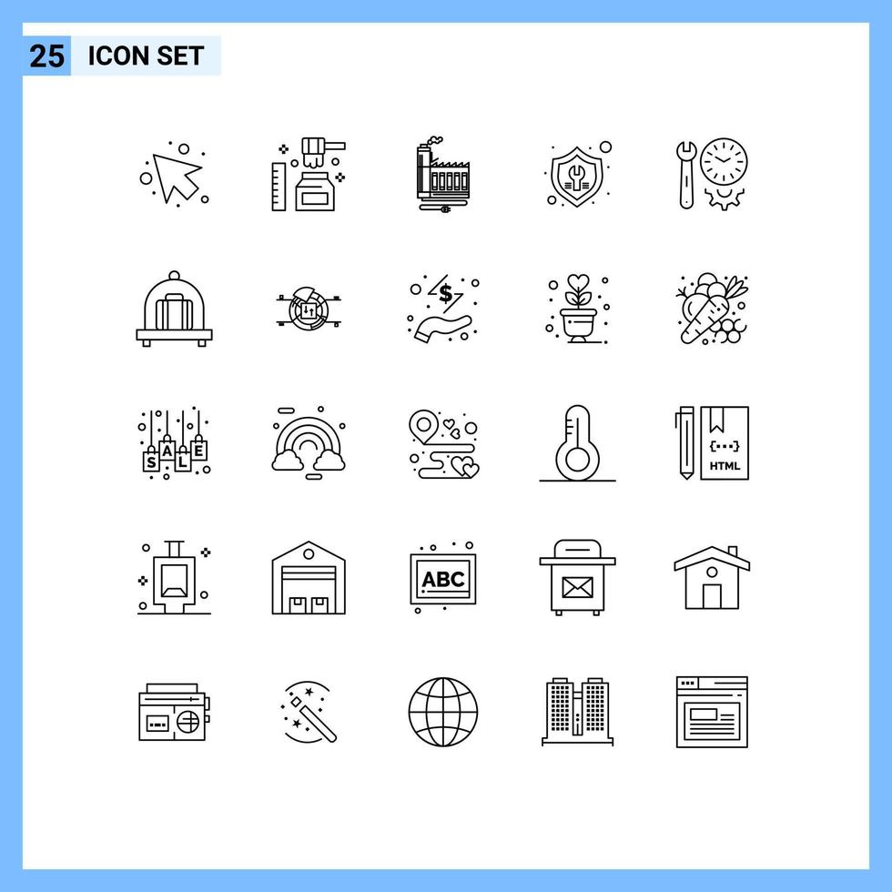 Pictogram Set of 25 Simple Lines of clock repair resource tools fix Editable Vector Design Elements