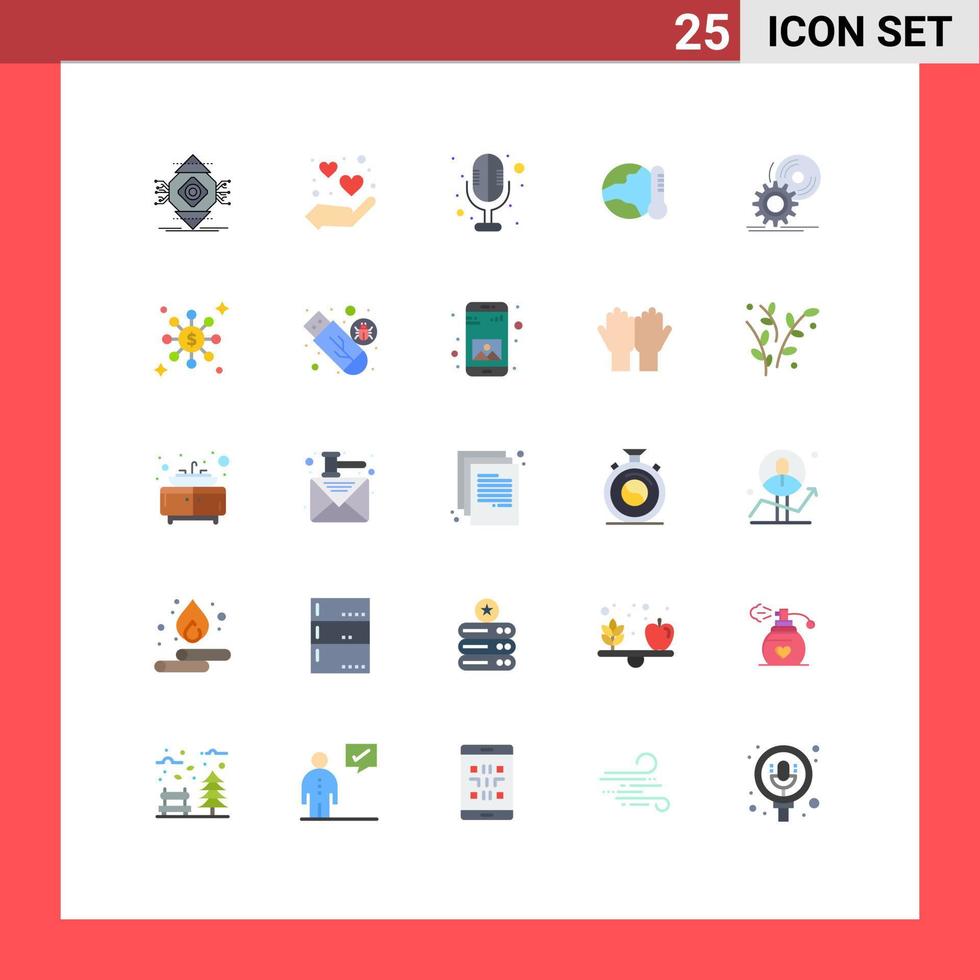 Paquete de 25 colores planos de interfaz de usuario de signos y símbolos modernos de elementos de diseño de vectores editables de cd hot sauna global earth