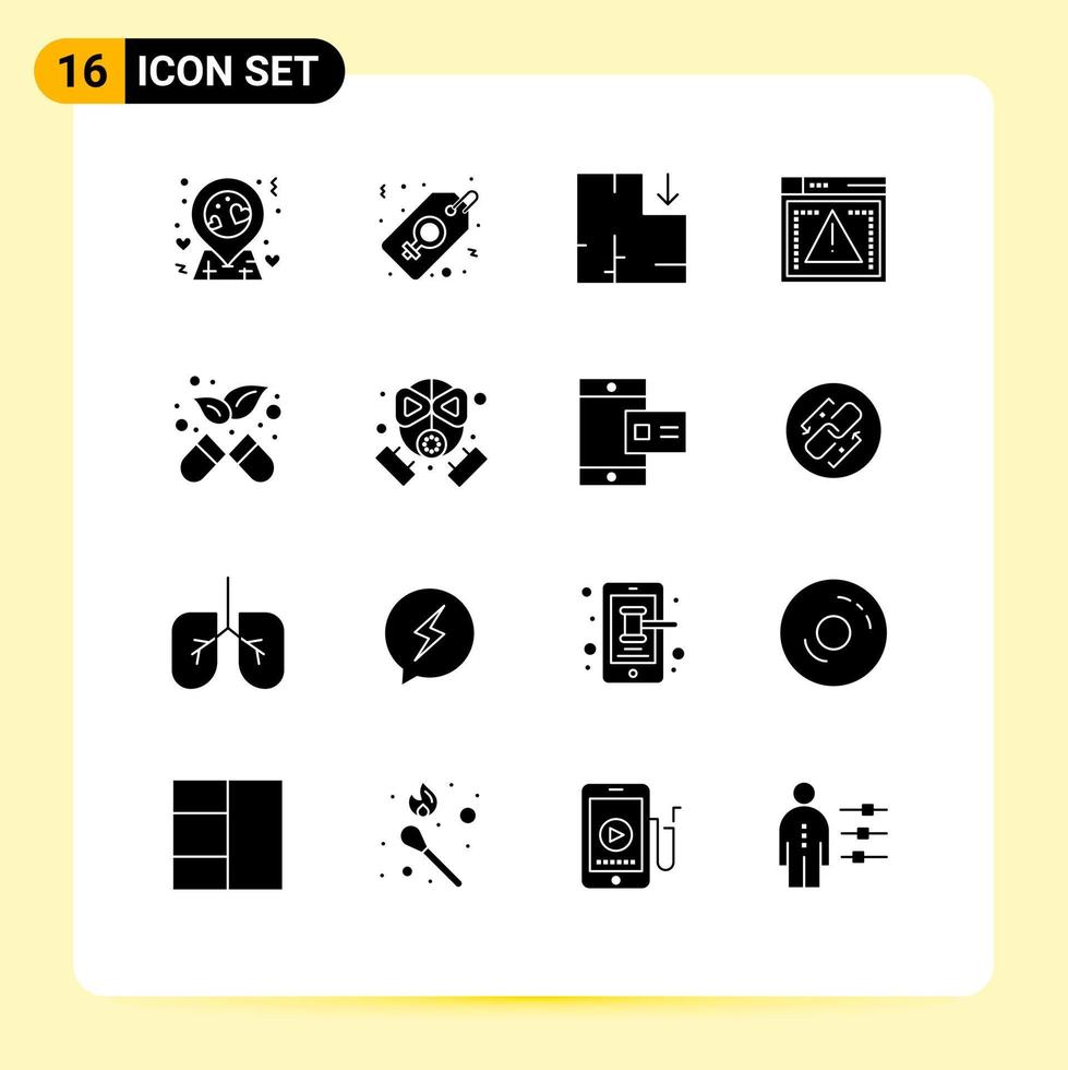 Pack of 16 Modern Solid Glyphs Signs and Symbols for Web Print Media such as fire medicine plan alternative codiing Editable Vector Design Elements