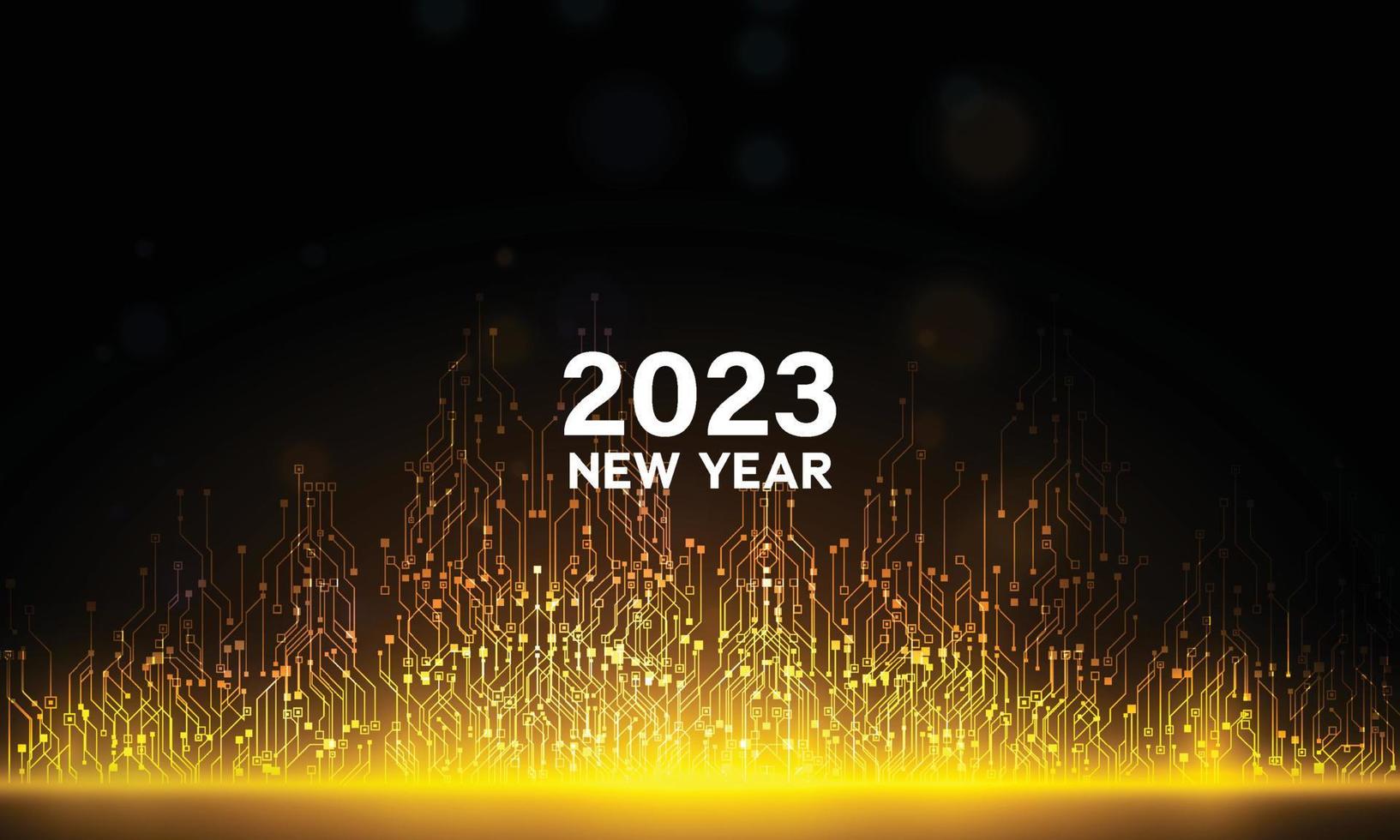 New year 2023 on Abstract  and gold light rays effect background. vector