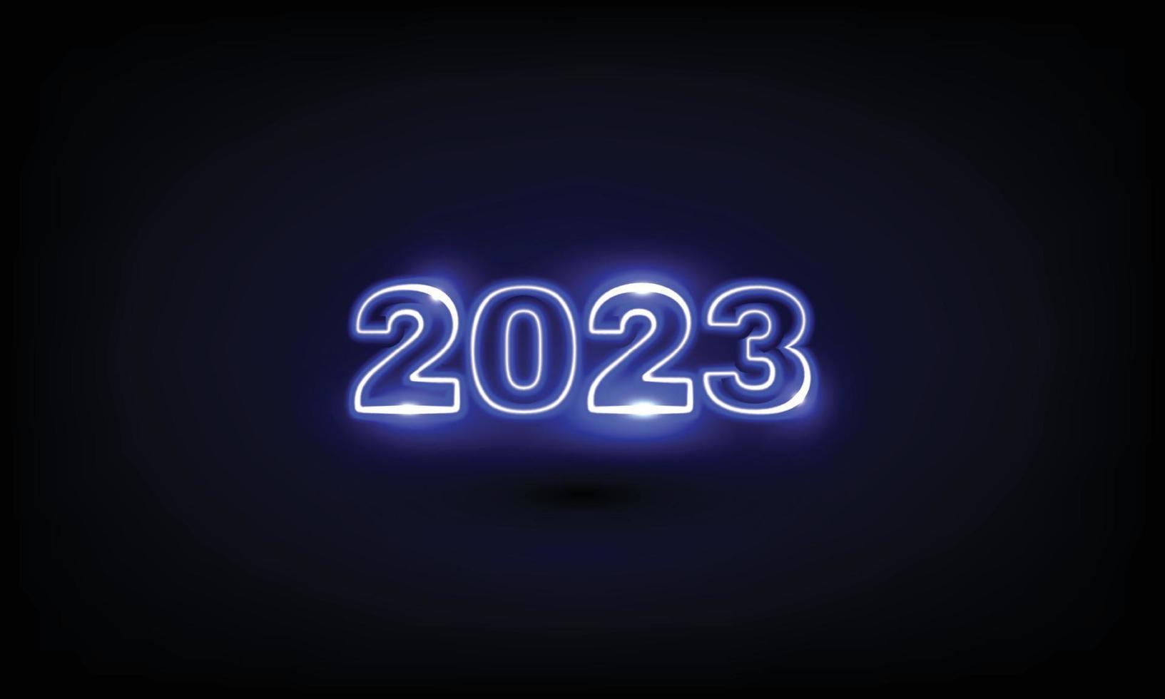 personaje de luz de neón azul brillante 2023 en la noche. concepto de año nuevo. ilustración vectorial vector