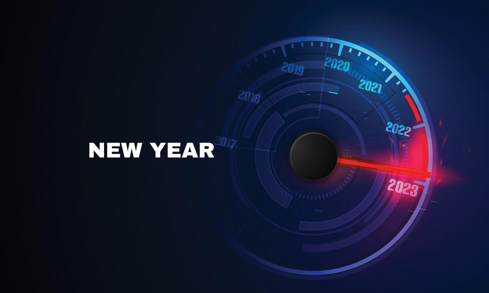 velocímetro de coche de año nuevo 2023, indicador rojo sobre fondo negro borroso vector