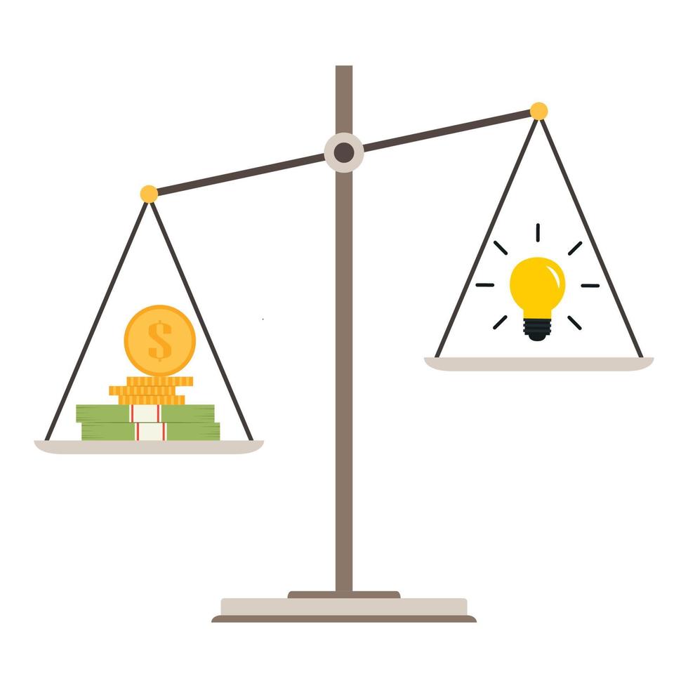 Coin and lamp idea vector. wallpaper. free space for text. copy space. scales vector. vector