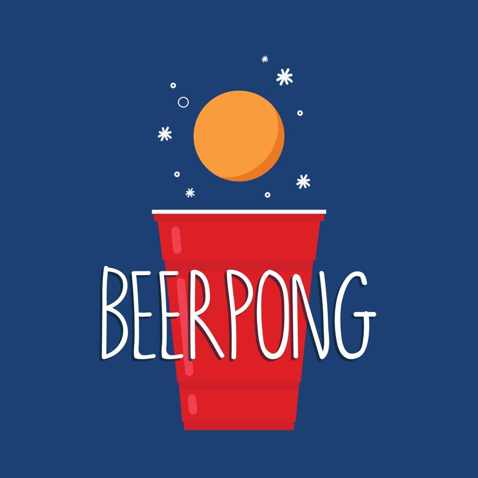 vector de vasos de plástico. Vasos de plástico de pong de cerveza roja con pelota. Ilustración de vector de juego de bebida tradicional.