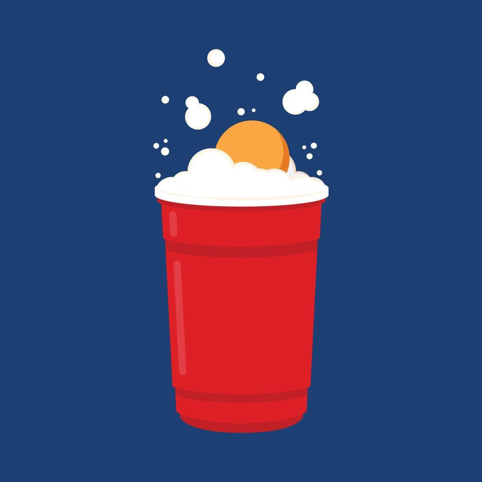 Plastic cups vector. Red Beer Pong plastic cups with ball. Traditional drinking game vector illustration.