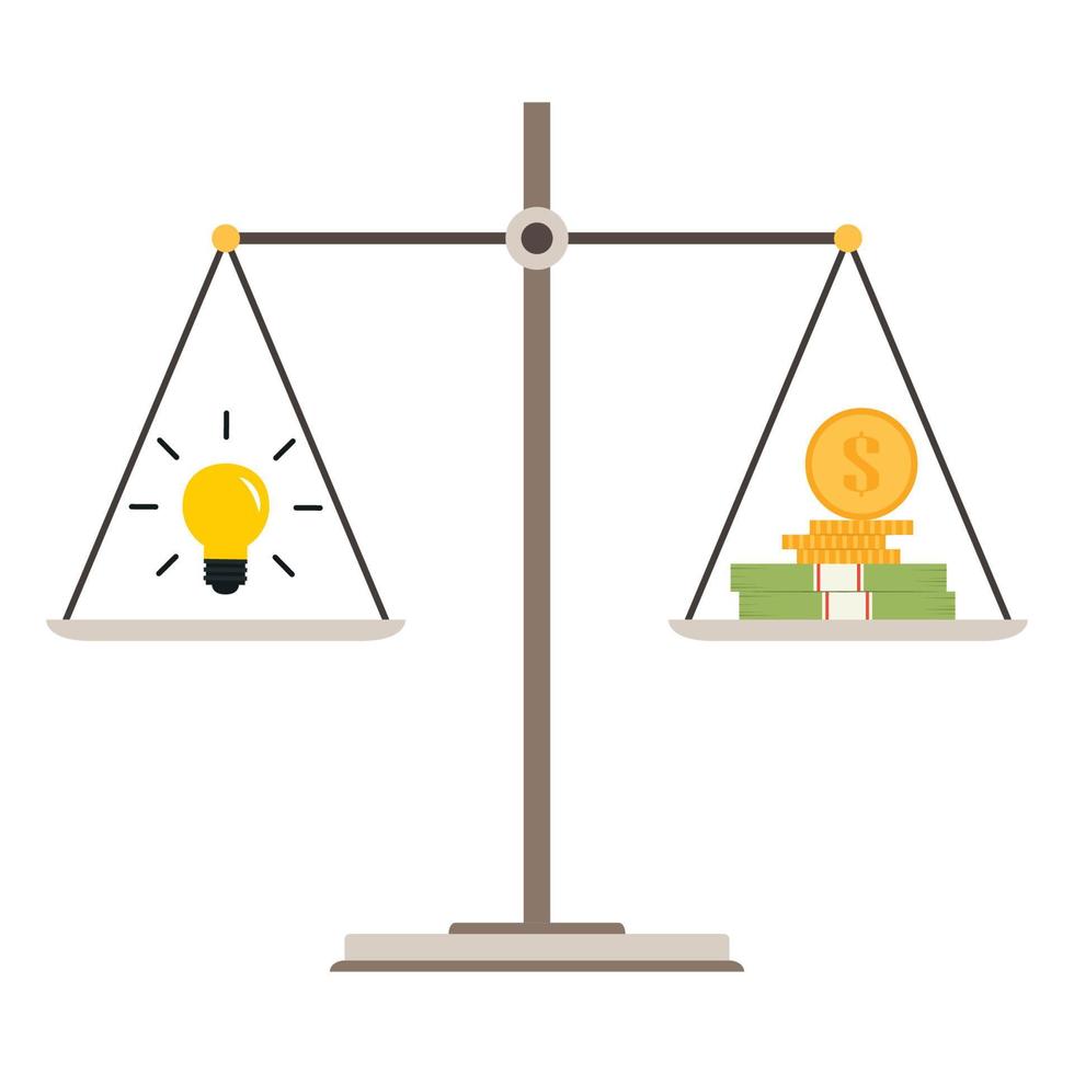 Coin and lamp idea vector. wallpaper. free space for text. copy space. scales vector. vector