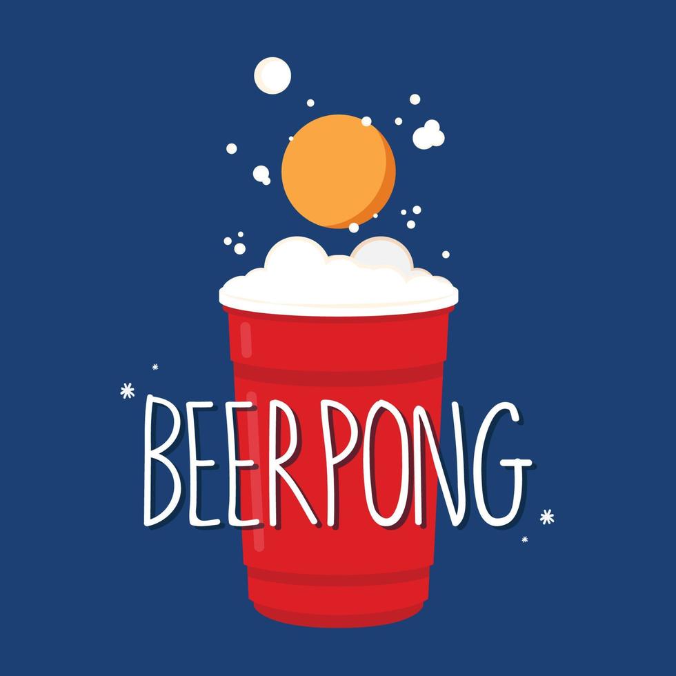 Plastic cups vector. Red Beer Pong plastic cups with ball. Traditional drinking game vector illustration.