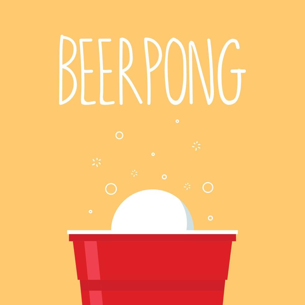 Plastic cups vector. Red Beer Pong plastic cups with ball. Traditional drinking game vector illustration.