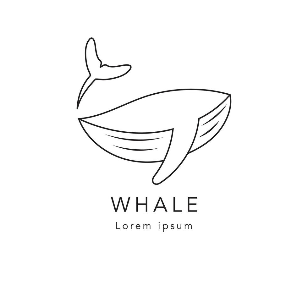 inspiración vectorial de icono de logotipo de ballena simple monoline, plantilla de diseño de logotipo de ballena de línea vector moderno