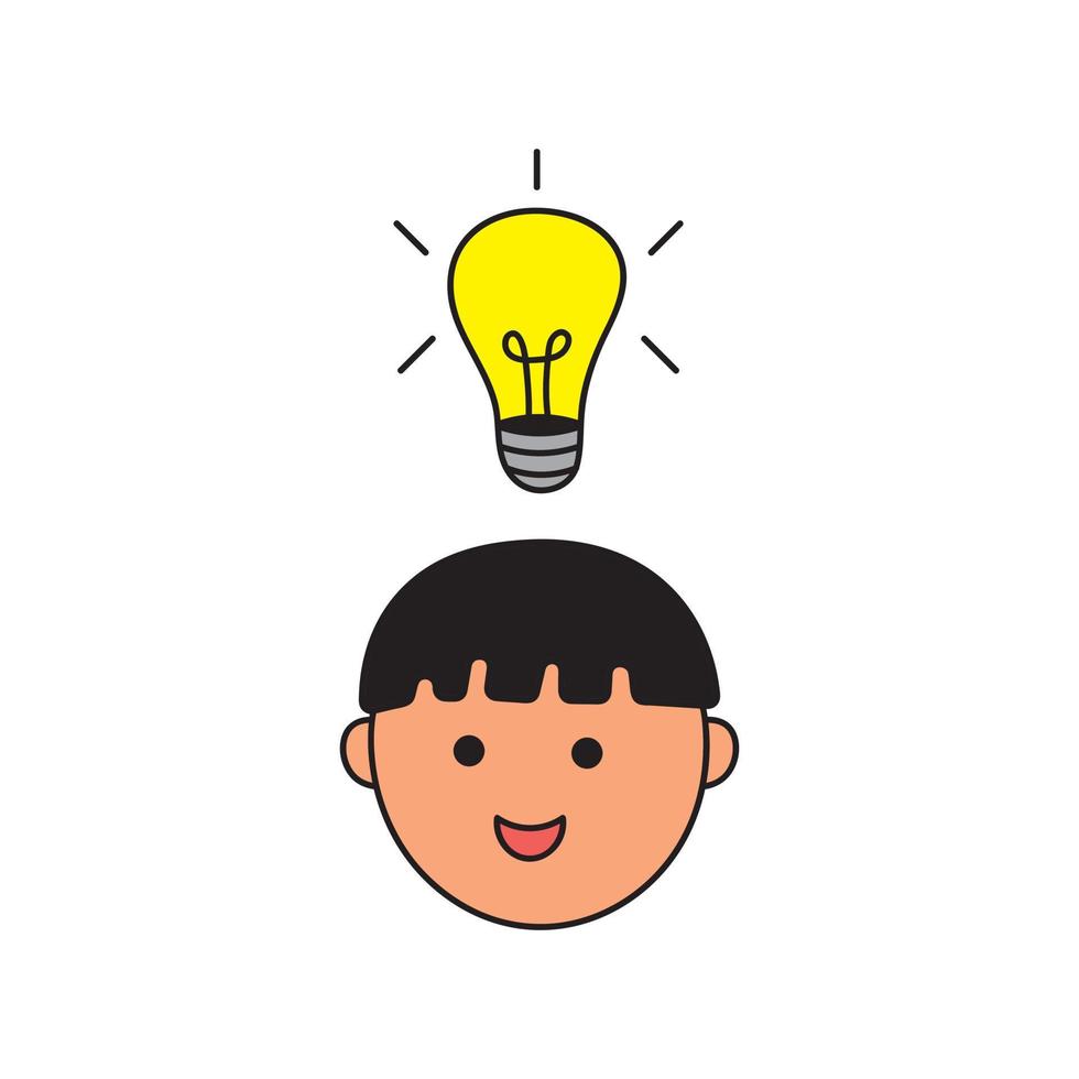 vector illustration of kid with lightbulb idea