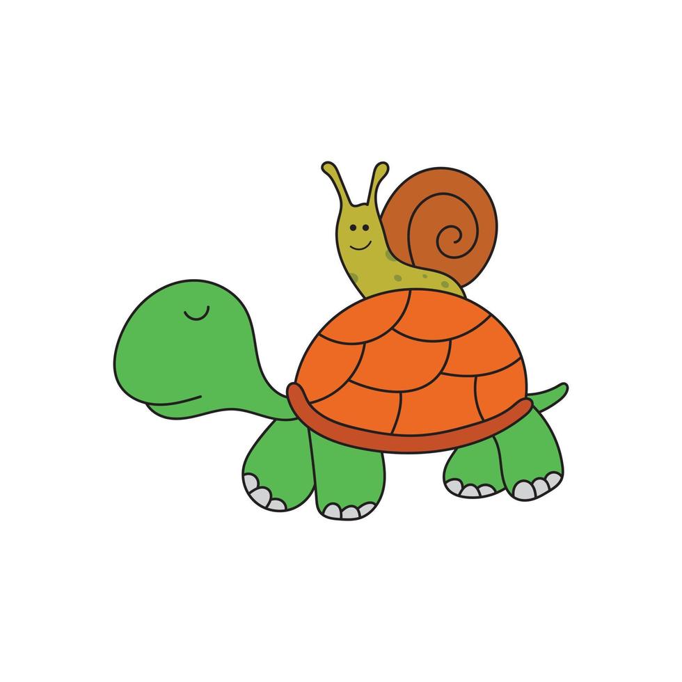 vector illustration of cute snail riding a tortoise