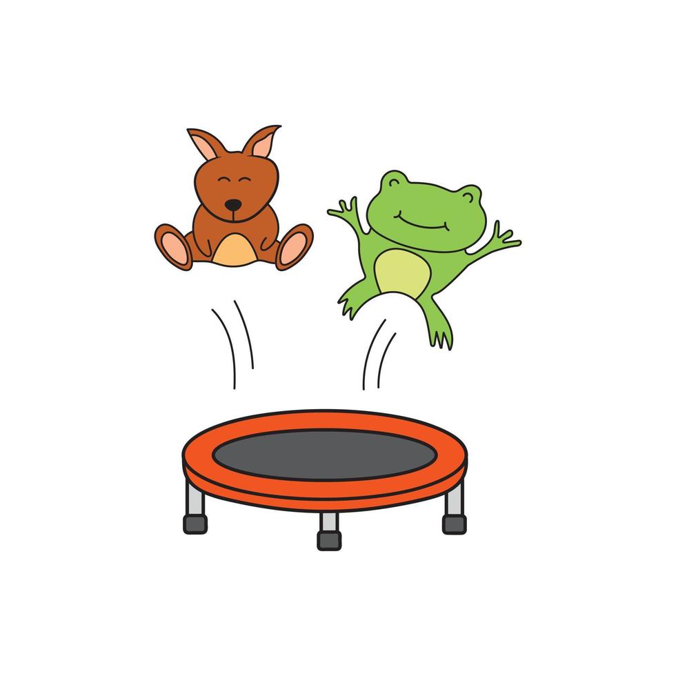 vector illustration of frog and kangaroo jumping on trampoline