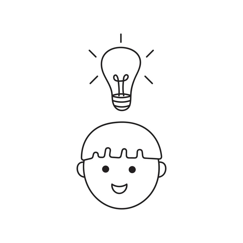 vector illustration of kid with lightbulb idea