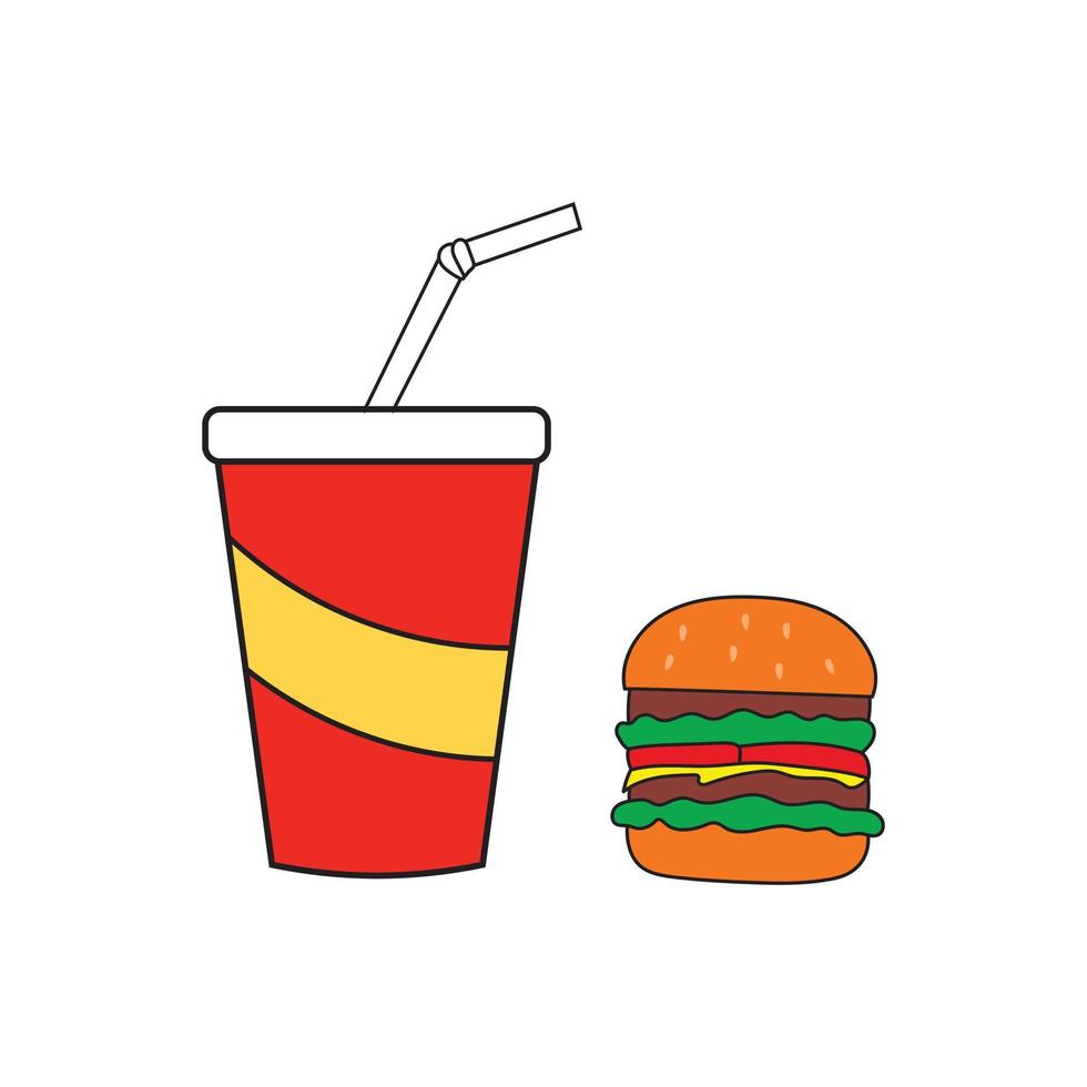 ilustración vectorial de icono de comida rápida bebida gaseosa y hamburguesa vector