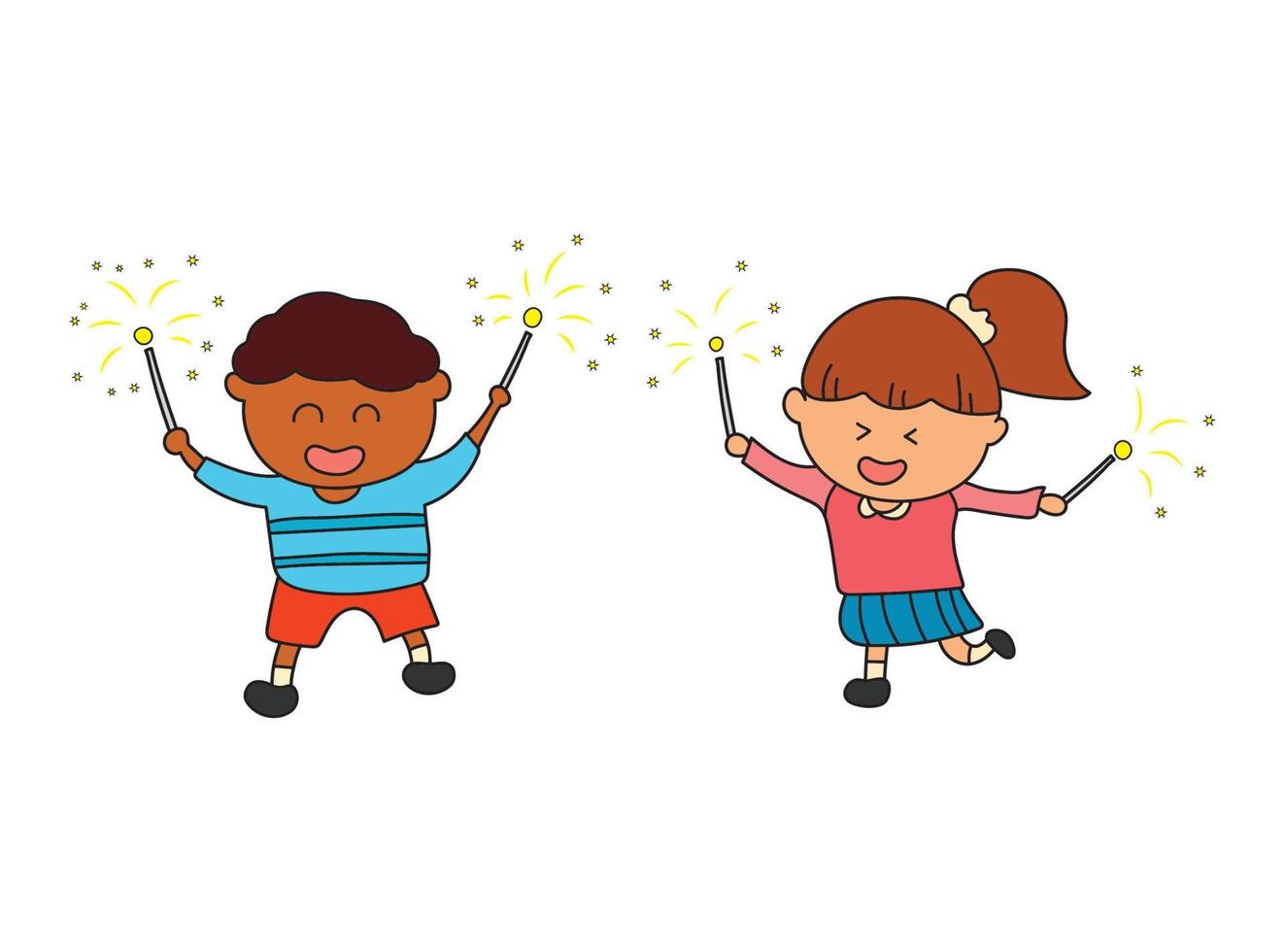 kids drawing Vector illustration of kids having fun playing fireworks