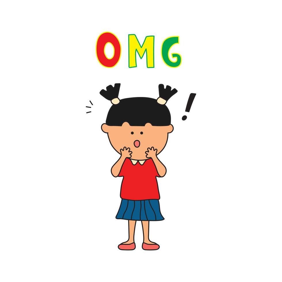 kids drawing Vector illustration of little girl shocked and surprised