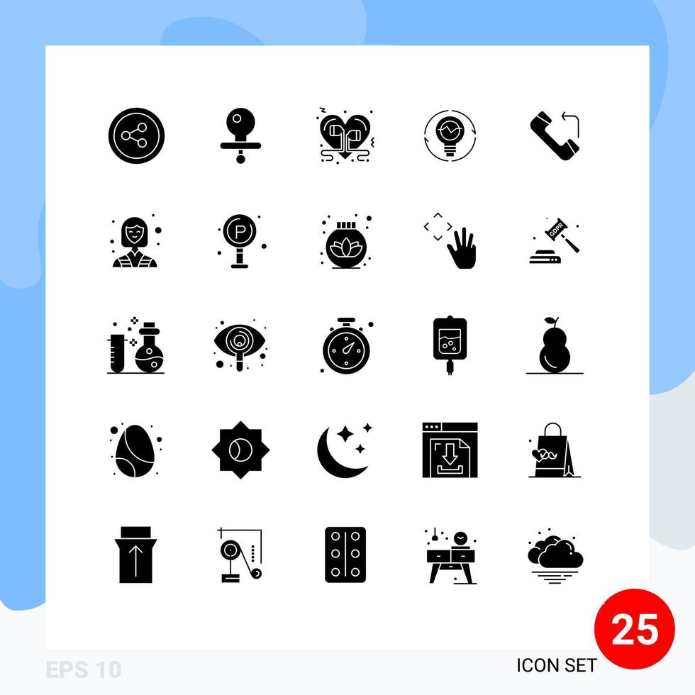 Modern Set of 25 Solid Glyphs and symbols such as answer light music innovation generation Editable Vector Design Elements