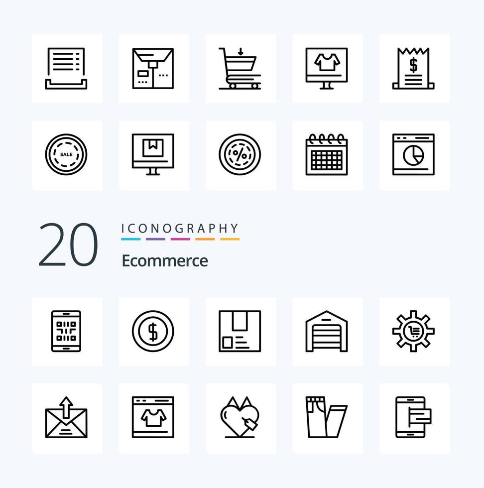 20 Ecommerce Line icon Pack like warehouse garage money ecommerce product vector